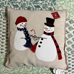 St. Nicholas Square Snowman Pillow with Red and Black Accents